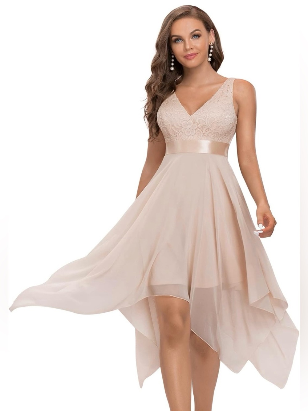 NWT, Ever Pretty Costa, Lace and Chiffon Midi Dress in Cream